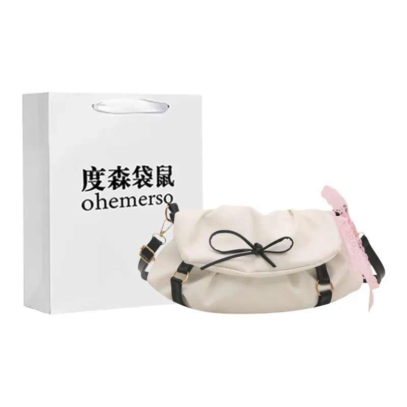 Dusen Kangaroo PU Shoulder Bag Women's White/Black/Pink-0