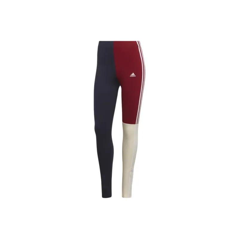 Adidas Essential 3-STRIPES COLORBLOCK COTTON LEGGINGS Athletic Trousers Women's Black Red-0
