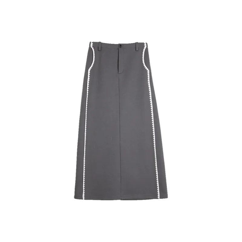 ELLE Casual Long Skirts Women's Medium Gray-0