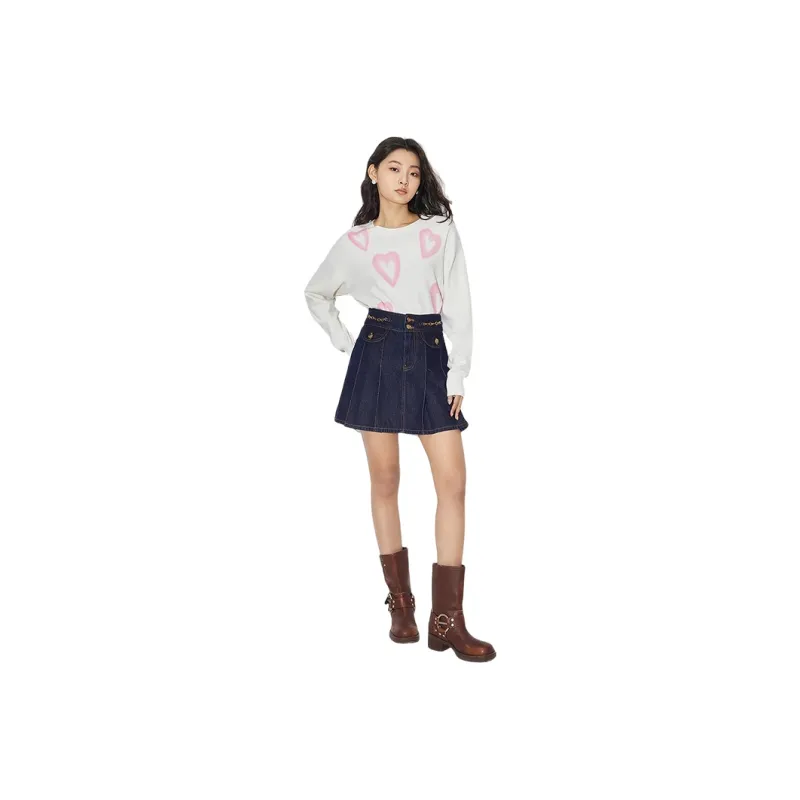 HDFULERN Denim Short Skirts Women's Dark Blue-0