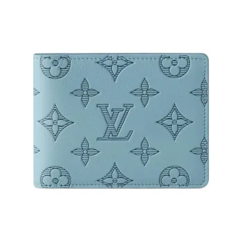 LOUIS VUITTON Embossed Calfskin Wallet Men's Blue