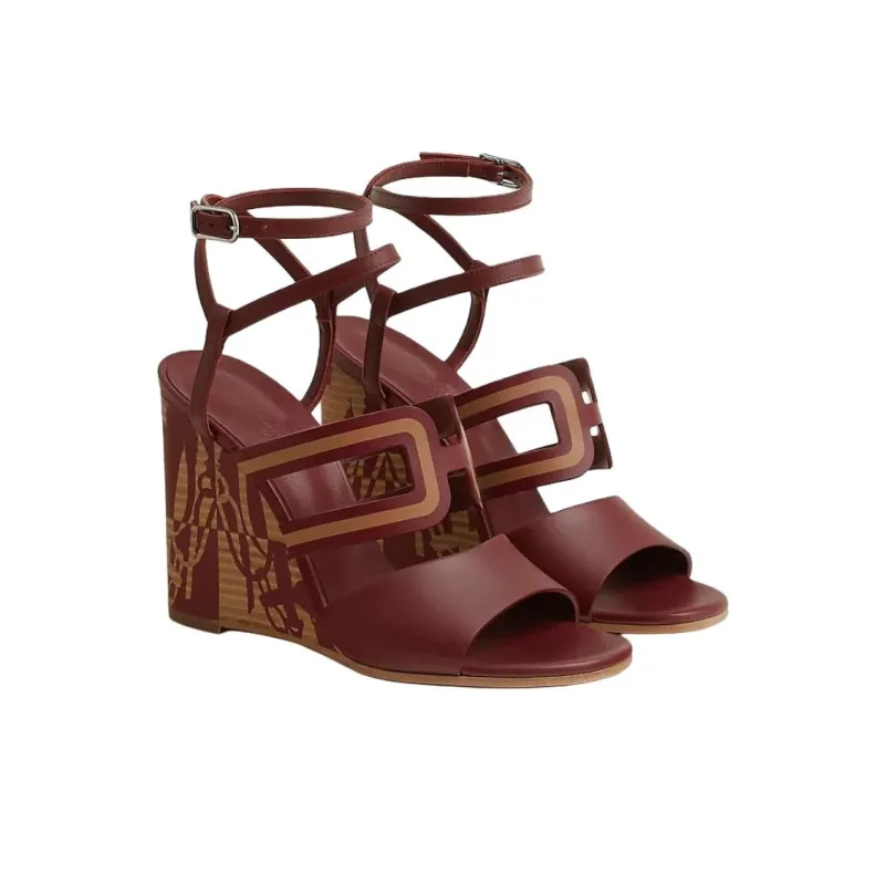 HERMES Klara One Strap Sandals 10cm Women's Dark Red-2