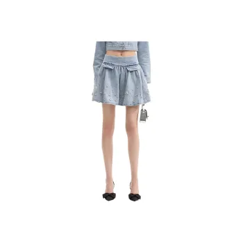 Self portrait Denim Short Skirts Women's Light Denim Blue