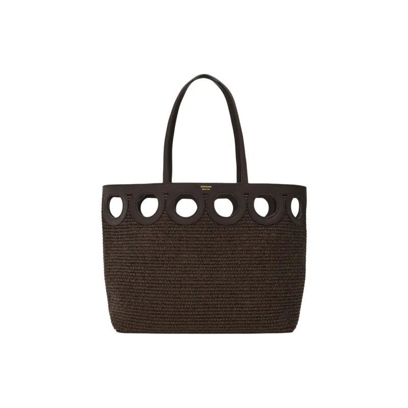 FERRAGAMO GANCINI Calfskin Tote Bag, Shopping Bag, Handbag, Shoulder Bag Large Size Women's Dark Brown-2