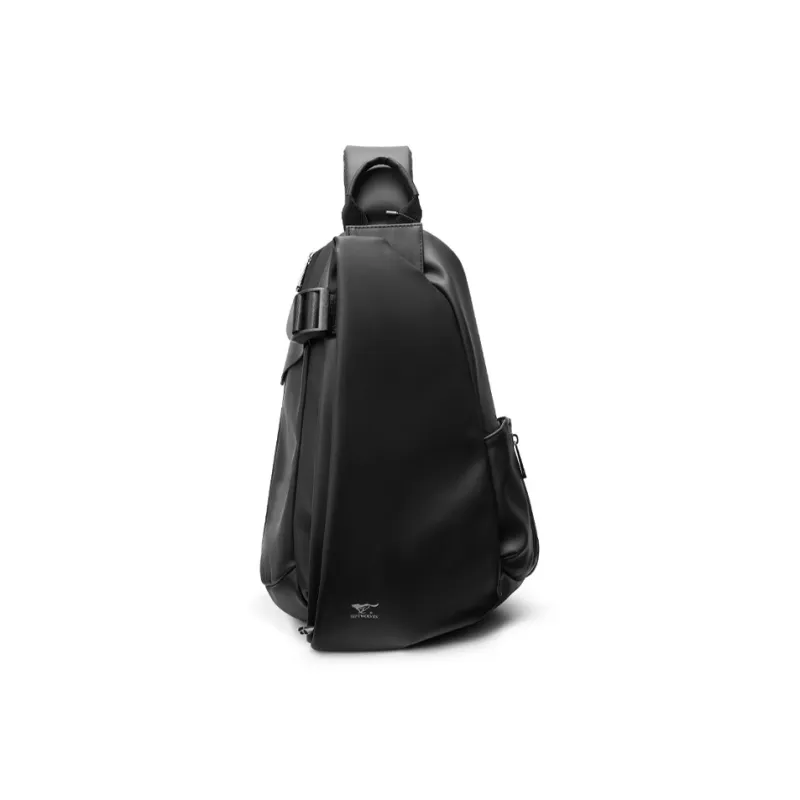 SEPTWOLVES Artificial Leather With Textile Sling Bag Unisex Black-1