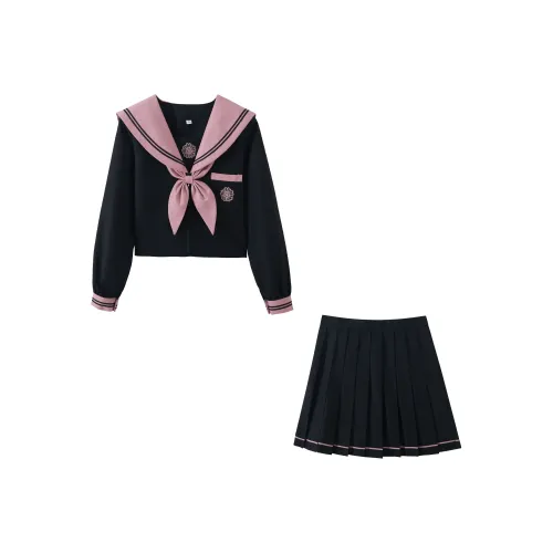 KAZAN Uniform Women's Long Sleeved Black Pink Two Piece Sailor Suit Set