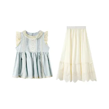 PLANE DRIFT Skirt Set Women's White Skirt/Blue Top