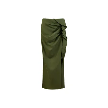URBAN REVIVO Casual Long Skirt Women's Dark Brown Green