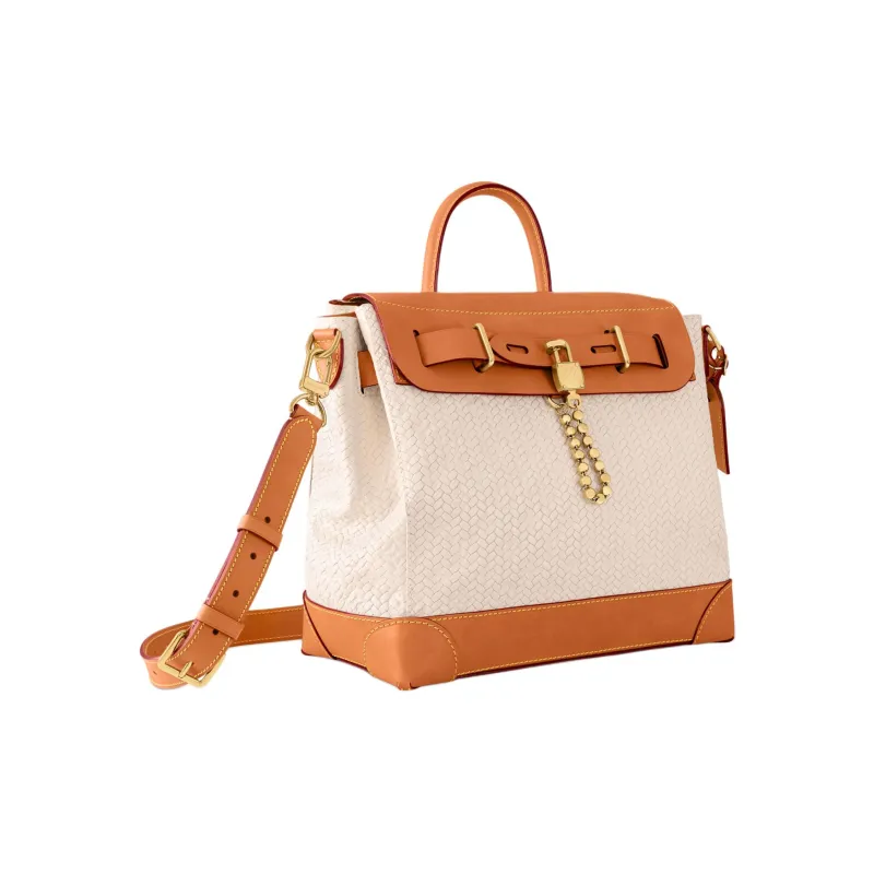 LOUIS VUITTON Steamer Cow Leather Handbag Women's Brown & White-1