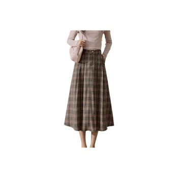 MISHOW Casual Long Skirts Women's Coffee Plaid