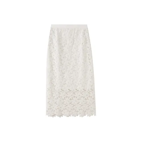 SHUIYUNJIAN Casual Long Skirts Women's Ivory White