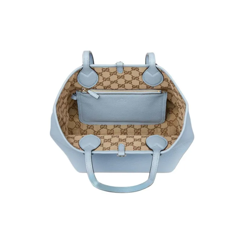 GUCCI Grain Leather With GG Canvas Tote Bag, Shopping Bag, Shoulder Bag, Handbag Small Size Women's Sky Blue-6