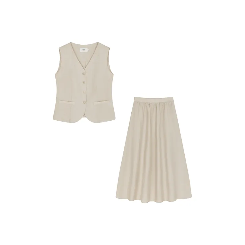 Mo Han Yi Mei Skirt Set Women's Light Beige Apricot-0