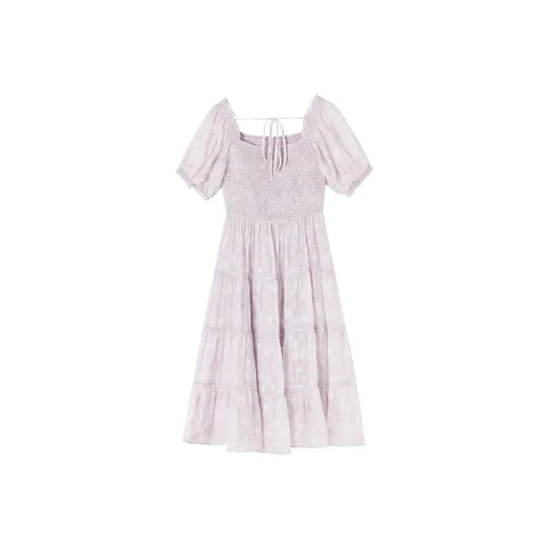 XIANGYING Short Sleeved Dress Women's Light Purple-0