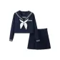 Navy Blue, Long-Sleeved Short Skirt Clothing Sets (Includes Goldfish Bow)