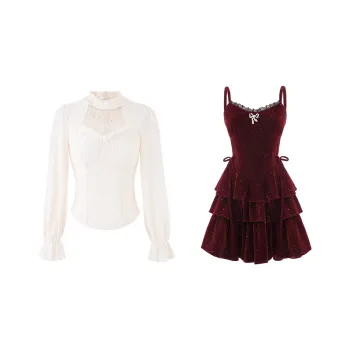 Blovelan Skirt Set Women's Burgundy Red
