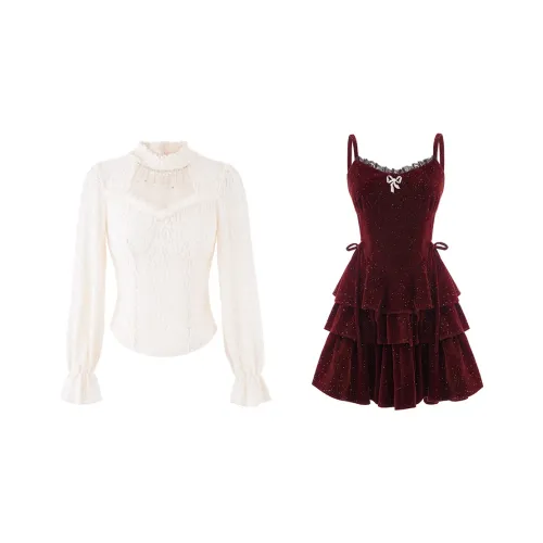 Blovelan Skirt Set Women's Burgundy Red