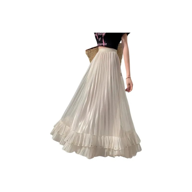 HTHK Casual Long Skirt Women's Black/Apricot/Pink-4