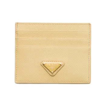 PRADA Saffiano Calfskin Card Holder Women's Vanilla Yellow