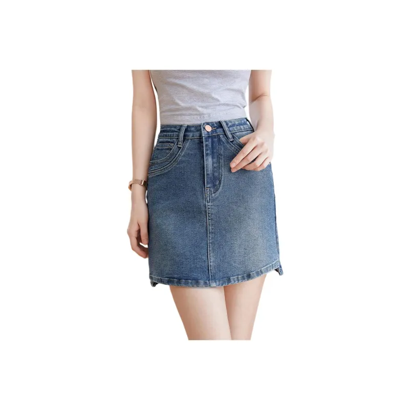 Mo Han Yi Mei Denim Short Skirts Women's Blue-0