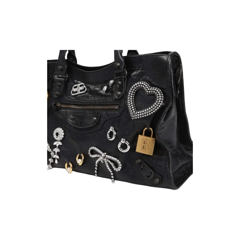 Balenciaga Le City Lambskin One Shoulder Handbag Medium Size Women's Black-2