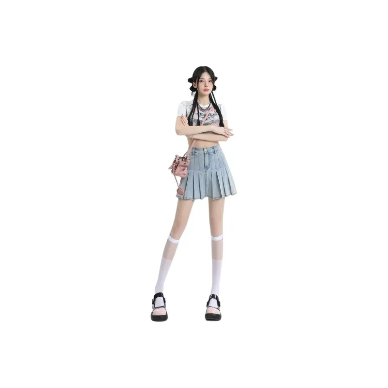 Kazakhstan Denim Short Skirts Women's Light Blue-0