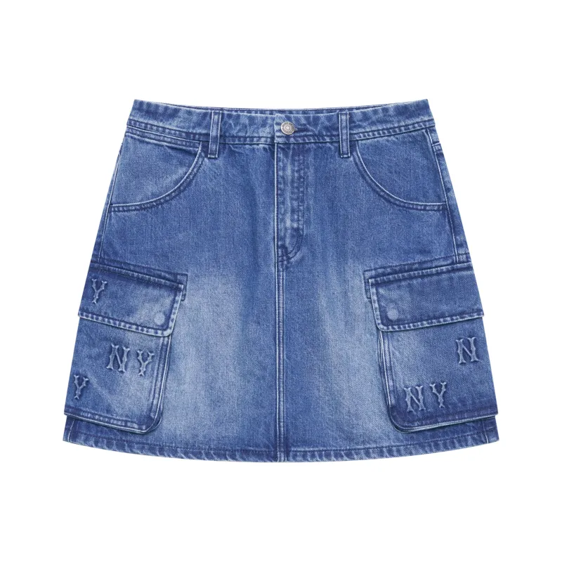 MLB MONOGRAM Collection New York Yankees 24FW Denim Short Skirts Women's Indigo-0