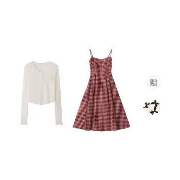 CPAURA Skirt Set Women's Camisole Dress+Cardigan+Bowknot Hair Tie Comes With
