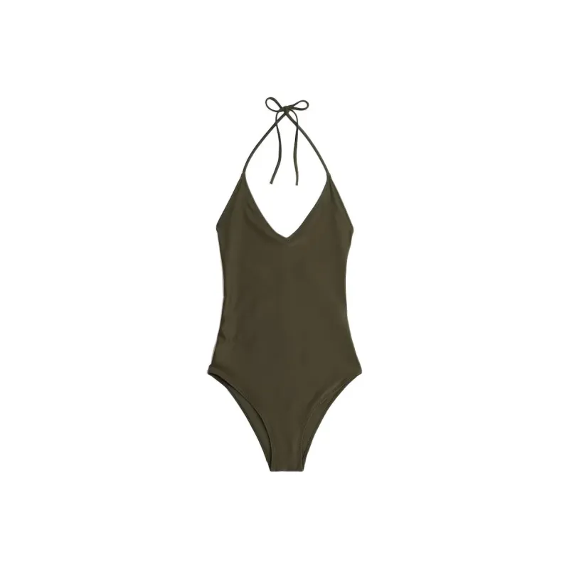 H&M One-piece Swimsuit Women's Dark Khaki Green-0