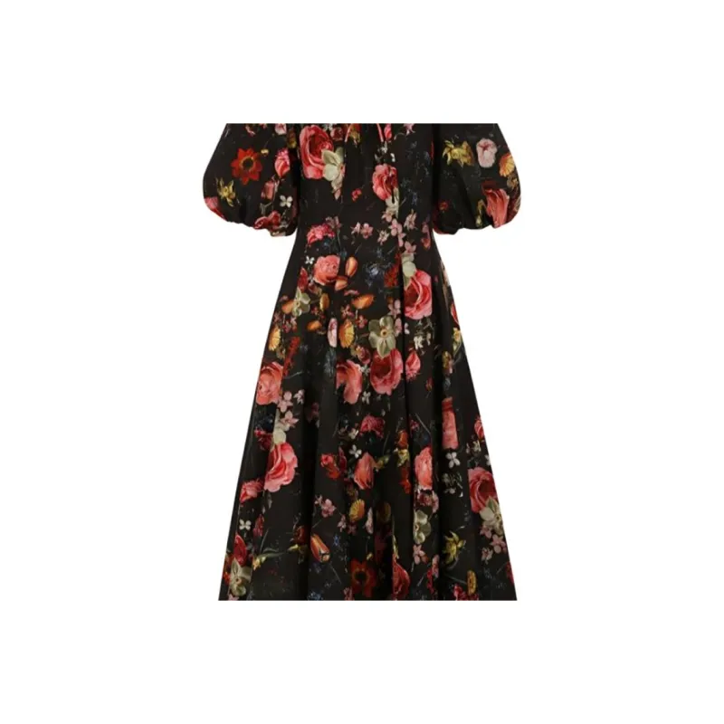Selkie Collection SS24 Short Sleeved Dress Women's Black With Midnight Floral Print-1