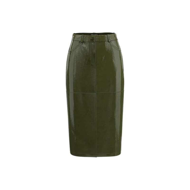 URBAN REVIVO Casual Long Skirt Women's Olive Green-0