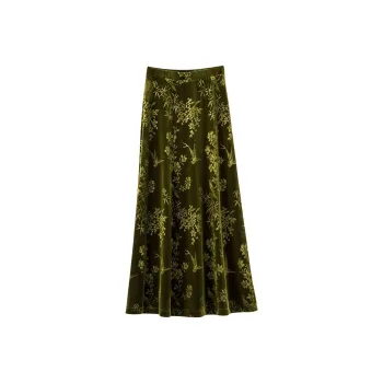 Late White Casual Long Skirts Women's Olive Green