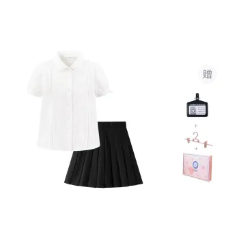 Tokyo Season Uniforms Women's Gift Box Set, White Shirt+Pleated Skirt Fitted, Non Stretch, Includes Inner Lining Comes With Hanging Tag+Skirt Clip
