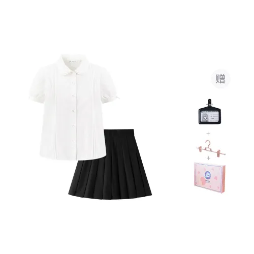 Tokyo Season Uniforms Women's Gift Box Set, White Shirt+Pleated Skirt Fitted, Non Stretch, Includes Inner Lining Comes With Hanging Tag+Skirt Clip