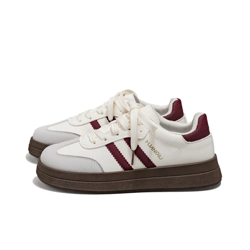 HUANQIU Slip Resistant, Balance, And Breathable Low Top Skateboard Shoes Women's Beige Burgundy-1