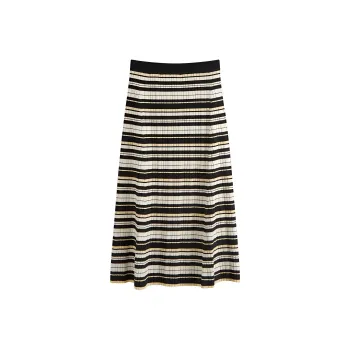 GANNI Striped Ribbed knit Midi Skirt