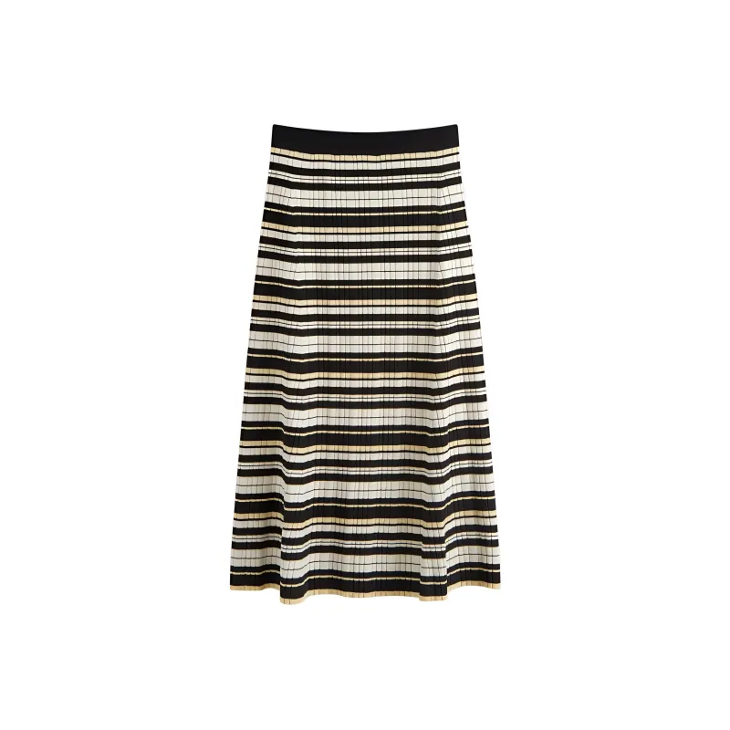GANNI Striped Ribbed knit Midi Skirt-0