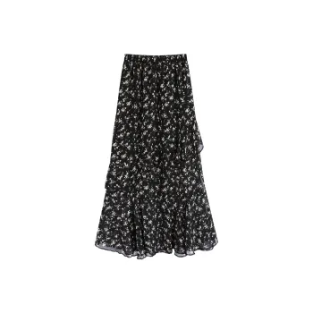 Garbege Casual Long Skirts Women's Black Floral
