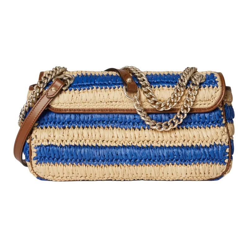 GUCCI GG Marmont Viscose Shoulder Bag Medium Size Women's Blue & Beige-3