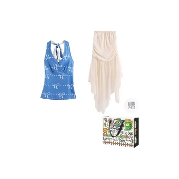 ZVJH Skirt Set Women's Blue Top/White Skirt