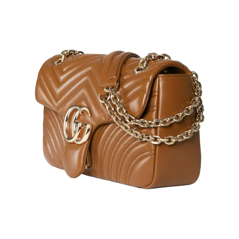GUCCI GG Marmont Leather Shoulder Bag Medium Size Women's Brown-1
