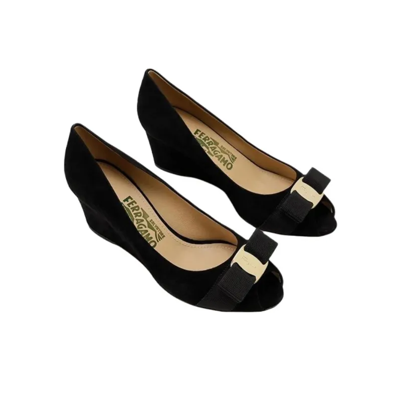 FERRAGAMO Wedge Heel High Heels Women's Black-2