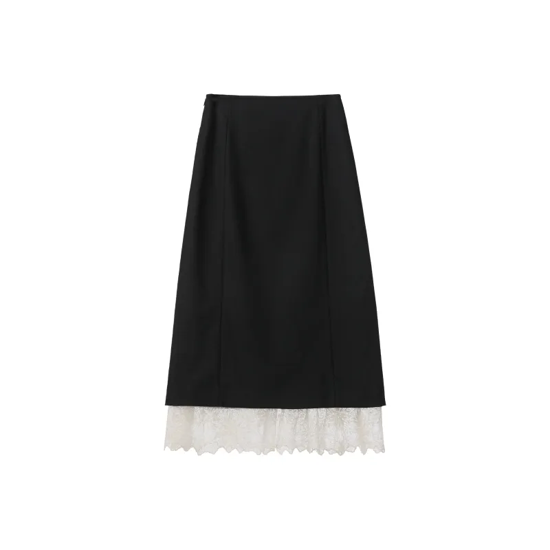 Fstudio Early Spring Korean Style Elegance Lace Patchwork Half Length Casual Long Skirt Women's-5