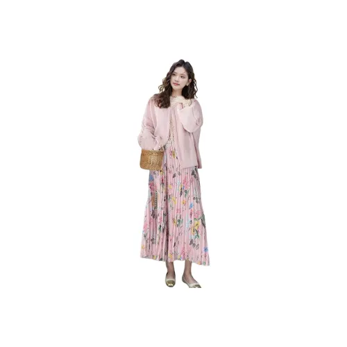 Wbwq Casual Long Skirts Women's Foundation Floral Pattern