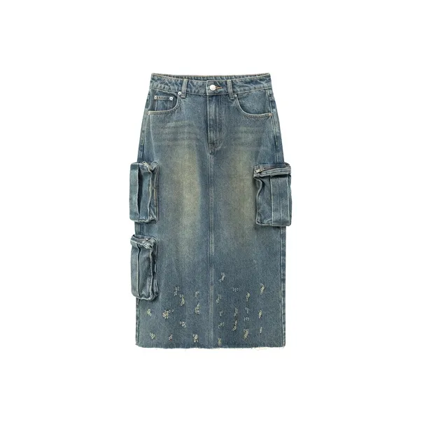 CHUU Casual Long Skirts Women's Light Denim Blue-0