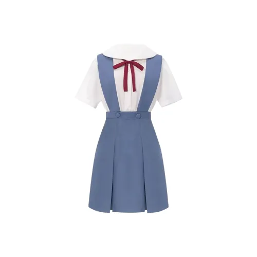 FUSHENG COSPLAY Women's Blue Set Skirt+Top+Bow Tie