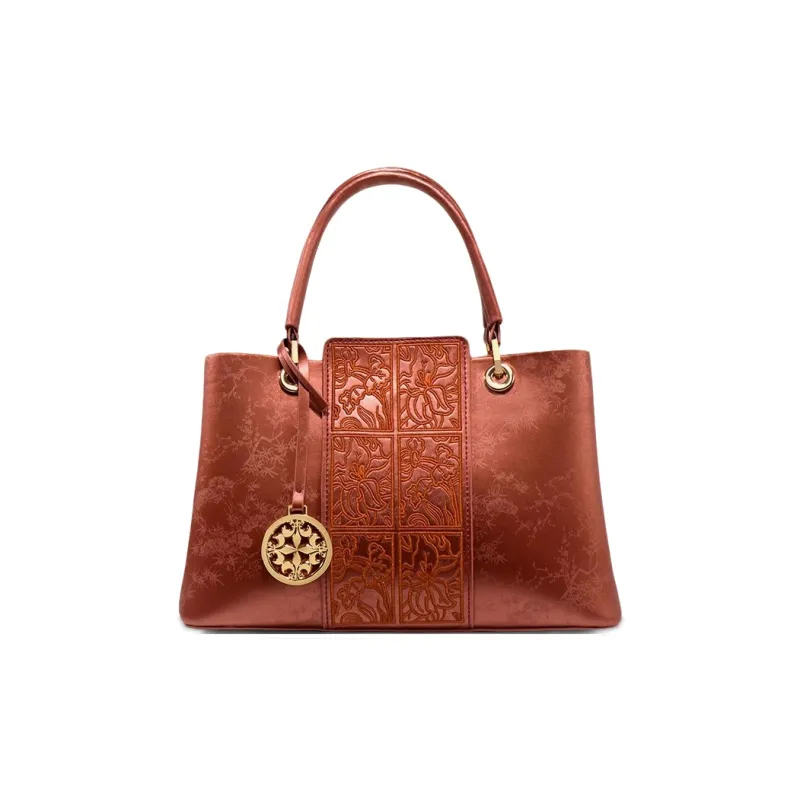 CLEVER& KETCH PU Handbag Women's Champagne/Chinese Style Red-2