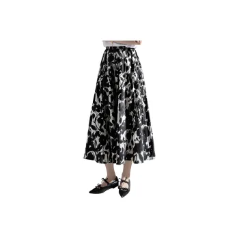 Cypress House Casual Long Skirt Women's Black With White Floral