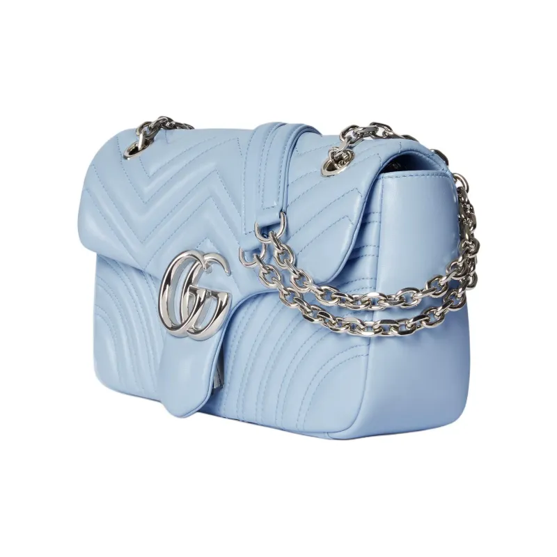 GUCCI GG Marmont Leather Shoulder Bag Medium Size Women's Light Blue-1