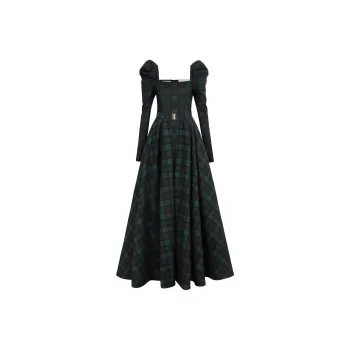 Selkie Collection FW24 Skirt Set Women's SCOTLAND PLAID Green Base Navy Blue Square Print